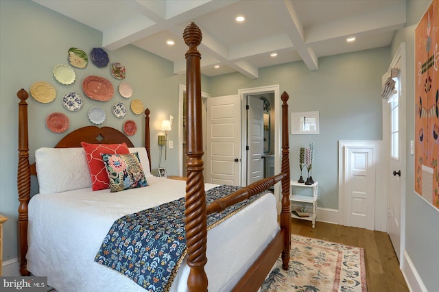 65 S College St, Carlisle, PA 17013 - bedroom featuring wood finished floors, coffered ceiling, beam ceiling, recessed lighting, and baseboards