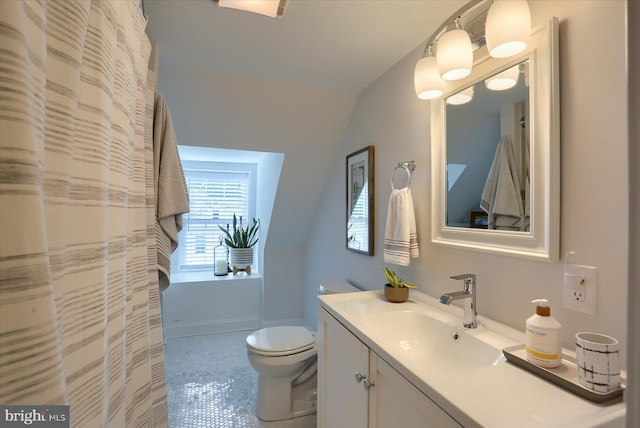 65 S College St, Carlisle, PA 17013 - full bathroom featuring vanity, toilet, and vaulted ceiling