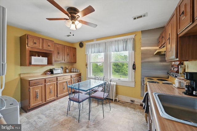 kitchen featuring white microwave, radiator, a sink, and light countertops