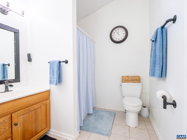 3919 Ruritan Lake Rd, Palmyra, VA 22963 - full bathroom with toilet, baseboards, tile patterned flooring, vanity, and a shower with shower curtain