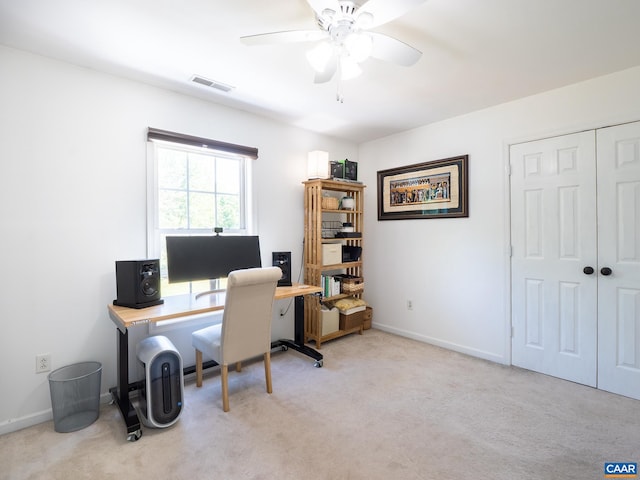 3919 Ruritan Lake Rd, Palmyra, VA 22963 - office with ceiling fan, light carpet, and baseboards