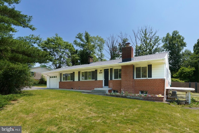 10699 Harding Rd, Laurel, MD 20723 - single story home with brick siding, an attached garage, a chimney, and a front yard