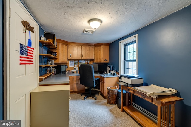1626 Lampeter Rd, Lancaster, PA 17602 - home office with light carpet, a textured ceiling, and built in desk