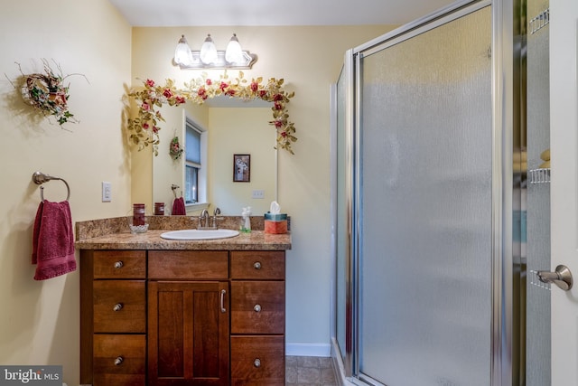 1626 Lampeter Rd, Lancaster, PA 17602 - bathroom with a stall shower, vanity, and a chandelier