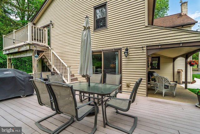 1626 Lampeter Rd, Lancaster, PA 17602 - wooden terrace with outdoor dining area, grilling area, and stairs