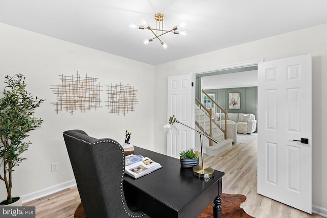 2619 Stone Mountain Ct, Herndon, VA 20170 - office space with a chandelier, light wood-type flooring, and baseboards