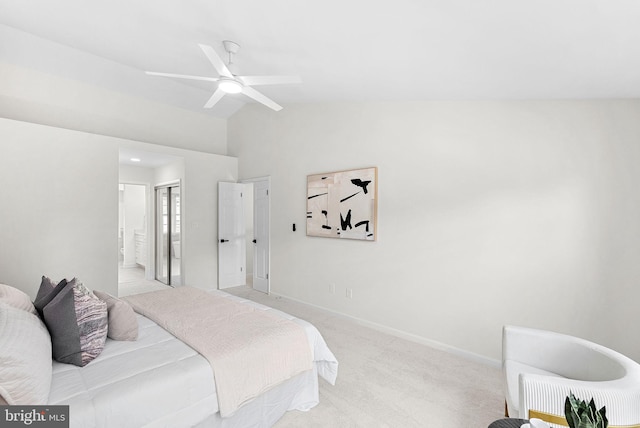 2619 Stone Mountain Ct, Herndon, VA 20170 - bedroom with vaulted ceiling, ensuite bathroom, baseboards, light colored carpet, and ceiling fan