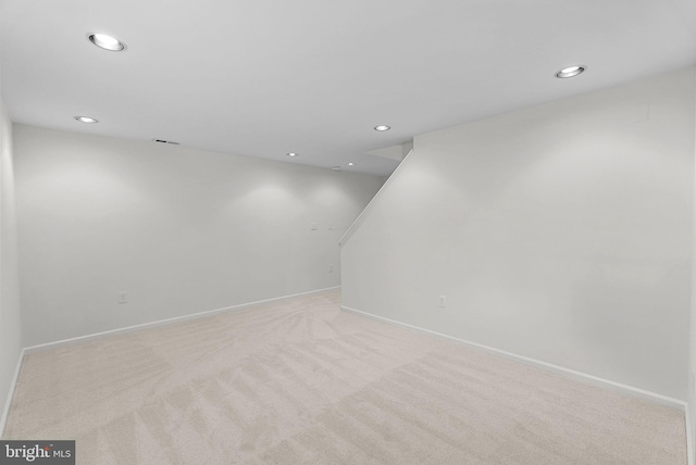 2619 Stone Mountain Ct, Herndon, VA 20170 - basement with recessed lighting, light carpet, and baseboards