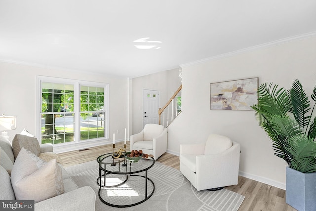 2619 Stone Mountain Ct, Herndon, VA 20170 - living room featuring light wood finished floors, stairway, ornamental molding, and baseboards