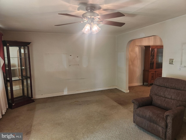 841 Highland Ave, Lancaster, PA 17603 - sitting room with carpet floors, arched walkways, ceiling fan, and baseboards