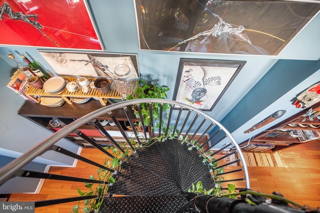 stairway with wood finished floors