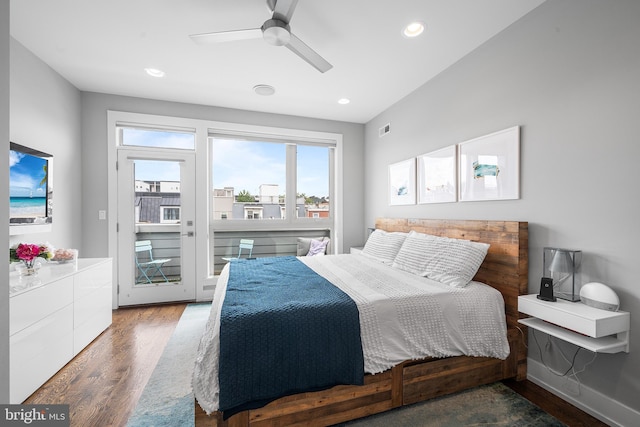 721 S Smedley St, Philadelphia, PA 19146 - bedroom featuring wood finished floors, multiple windows, ceiling fan, and recessed lighting