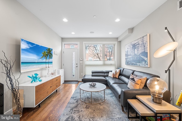 721 S Smedley St, Philadelphia, PA 19146 - living area with wood finished floors, recessed lighting, and baseboards