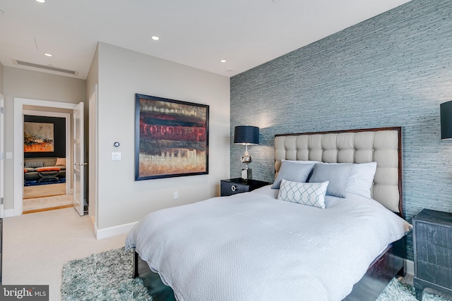 50 S 16th St Unit 5401, Philadelphia, PA 19102 - bedroom featuring baseboards, recessed lighting, an accent wall, and carpet