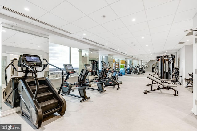 50 S 16th St Unit 5401, Philadelphia, PA 19102 - gym with carpet, a drop ceiling, and recessed lighting