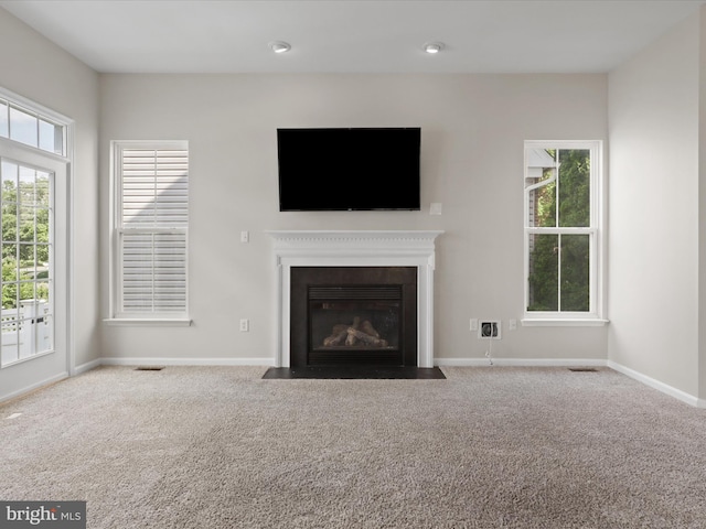 17494 Lethridge Cir, Round Hill, VA 20141 - unfurnished living room with carpet flooring and a fireplace with flush hearth