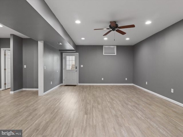 17494 Lethridge Cir, Round Hill, VA 20141 - unfurnished living room with a ceiling fan, light wood finished floors, and recessed lighting