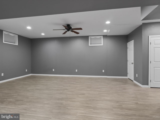 17494 Lethridge Cir, Round Hill, VA 20141 - finished basement with light wood-style floors, recessed lighting, and ceiling fan