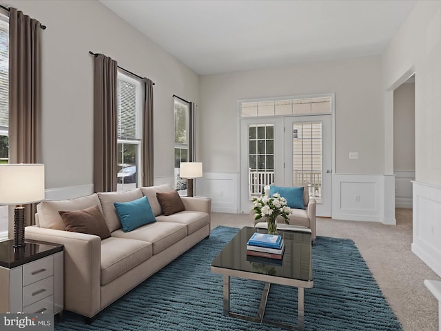 17494 Lethridge Cir, Round Hill, VA 20141 - living room with wainscoting, carpet floors, and a decorative wall