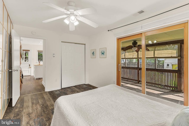 735 Shore Dr, Edgewater, MD 21037 - bedroom featuring wood finished floors, baseboards, a closet, and a ceiling fan