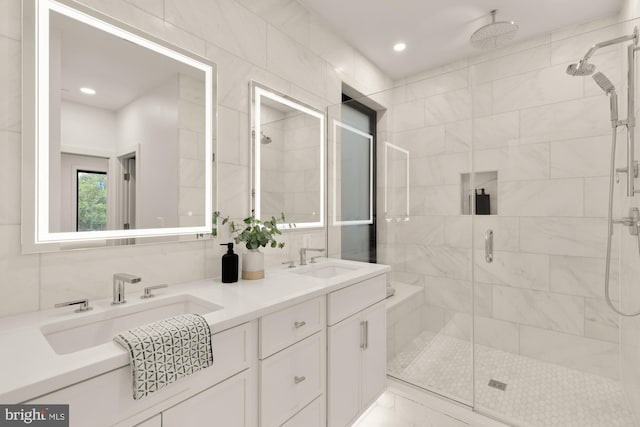503 L St NE Unit B, Washington, DC 20002 - full bathroom with a stall shower, double vanity, and recessed lighting
