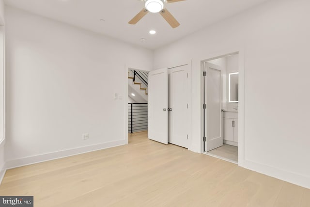 503 L St NE Unit B, Washington, DC 20002 - unfurnished bedroom featuring light wood-style floors, recessed lighting, baseboards, and ensuite bathroom