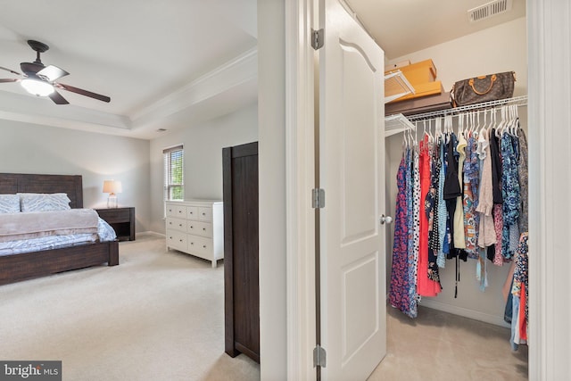 42030 Zircon Dr, Aldie, VA 20105 - bedroom featuring light colored carpet, baseboards, a ceiling fan, a closet, and ornamental molding