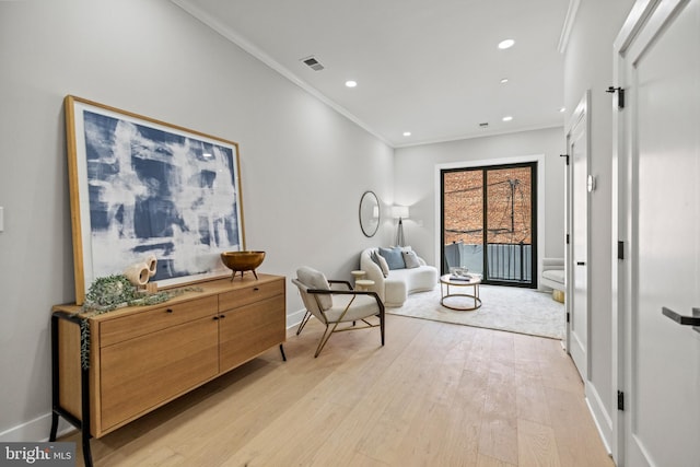 1407 1st St NW Unit 1, Washington, DC 20001 - living area with crown molding, light wood-type flooring, baseboards, and recessed lighting