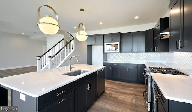 2030 N Fall Harvest Dr, Mechanicsburg, PA 17055 - kitchen featuring a sink, stainless steel appliances, wood finished floors, decorative backsplash, and recessed lighting