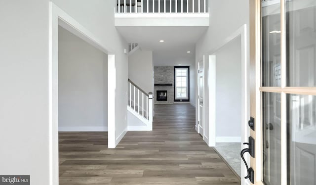 2030 N Fall Harvest Dr, Mechanicsburg, PA 17055 - entryway with wood finished floors, stairway, baseboards, and recessed lighting