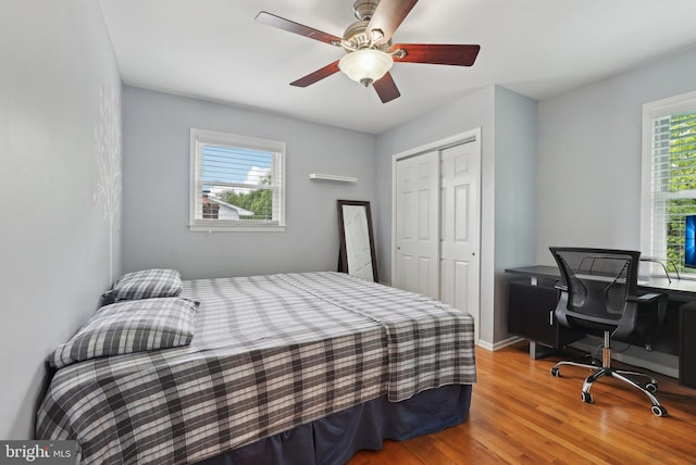 11 Moro Dr, Hamilton, NJ 08619 - bedroom featuring wood finished floors, a closet, an office area, and a ceiling fan