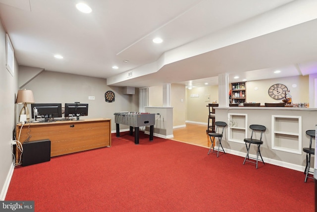 11 Moro Dr, Hamilton, NJ 08619 - home office with carpet, recessed lighting, a bar, and baseboards