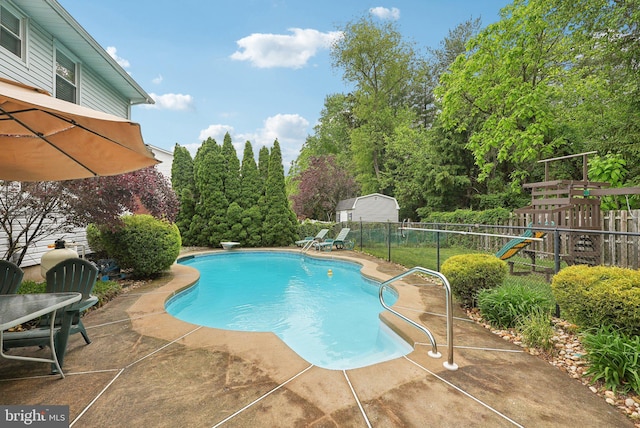 11 Moro Dr, Hamilton, NJ 08619 - view of pool with a patio, a playground, and a diving board