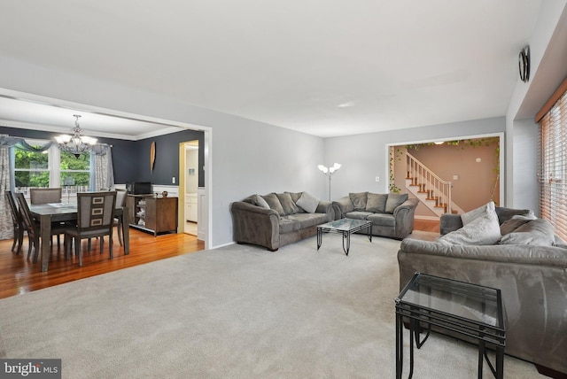 11 Moro Dr, Hamilton, NJ 08619 - living area with a chandelier, carpet, and stairway