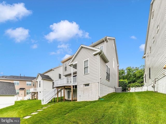 12318 Cherry Branch Dr, Clarksburg, MD 20871 - rear view of house featuring stairway, a wooden deck, and central AC unit