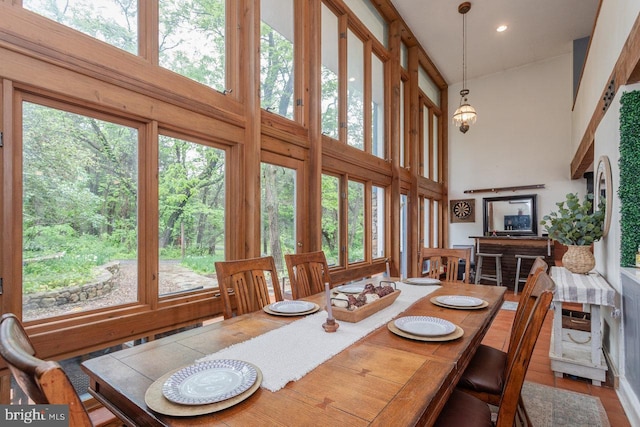 7430 Joes Creek Rd, Linville, VA 22834 - dining space featuring a towering ceiling and recessed lighting