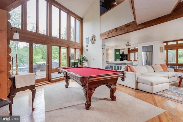 7430 Joes Creek Rd, Linville, VA 22834 - playroom featuring a high ceiling, wood finished floors, and pool table