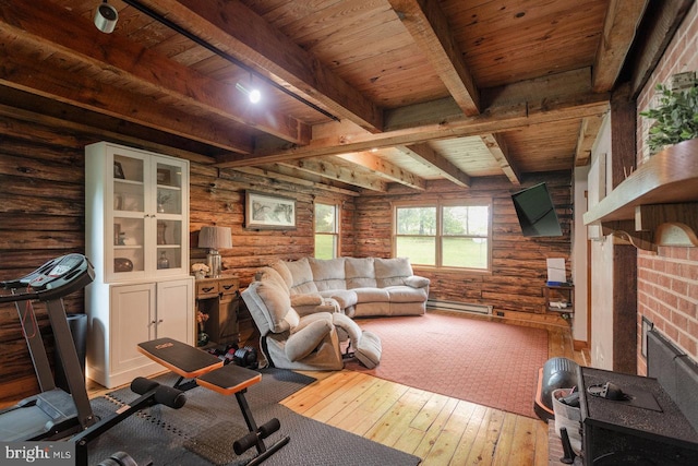 7430 Joes Creek Rd, Linville, VA 22834 - workout room with rustic walls, wood ceiling, and hardwood / wood-style floors