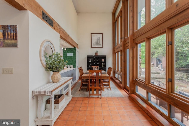 7430 Joes Creek Rd, Linville, VA 22834 - dining space with a towering ceiling and light tile patterned flooring