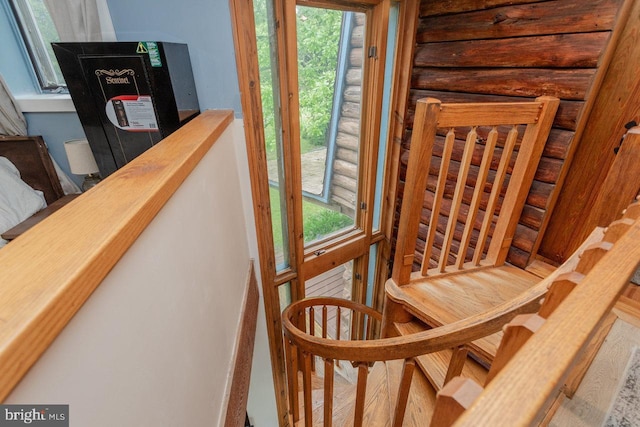 7430 Joes Creek Rd, Linville, VA 22834 - staircase with log walls