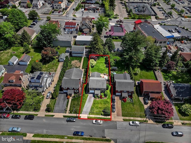 aerial view of residential area featuring property boundaries highlighted
