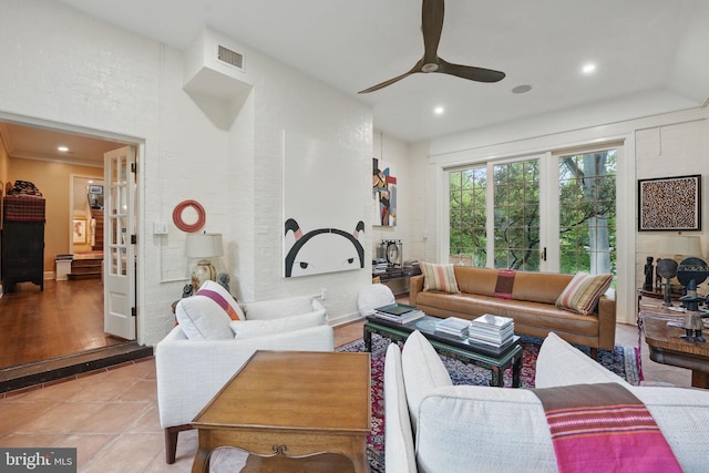 4301 Forest Ln NW, Washington, DC 20007 - living area featuring ceiling fan, light tile patterned floors, and recessed lighting