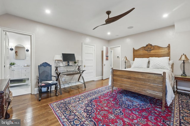 4301 Forest Ln NW, Washington, DC 20007 - bedroom with wood finished floors, recessed lighting, connected bathroom, and a ceiling fan