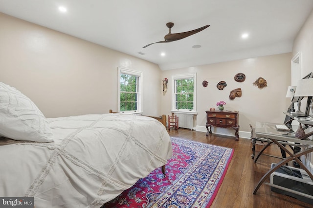 4301 Forest Ln NW, Washington, DC 20007 - bedroom with radiator, wood finished floors, recessed lighting, ceiling fan, and baseboards