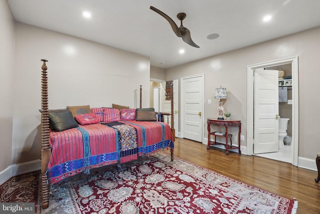 4301 Forest Ln NW, Washington, DC 20007 - bedroom featuring wood finished floors, recessed lighting, baseboards, ensuite bath, and a ceiling fan
