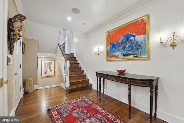 4301 Forest Ln NW, Washington, DC 20007 - foyer with wood finished floors, stairway, baseboards, and a chandelier