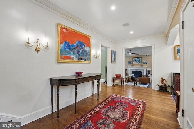 4301 Forest Ln NW, Washington, DC 20007 - corridor featuring wood finished floors, crown molding, recessed lighting, and baseboards