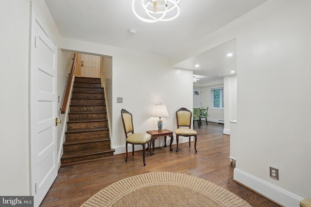4301 Forest Ln NW, Washington, DC 20007 - sitting room with wood finished floors, stairway, baseboards, recessed lighting, and a chandelier