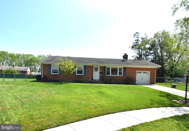 10 Casimir Ct, New Castle, DE 19720 - ranch-style home with a garage, concrete driveway, brick siding, and a chimney