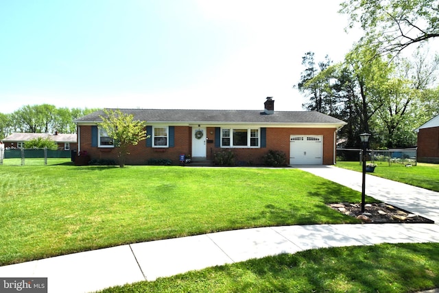 10 Casimir Ct, New Castle, DE 19720 - ranch-style house featuring a garage, a chimney, brick siding, and driveway